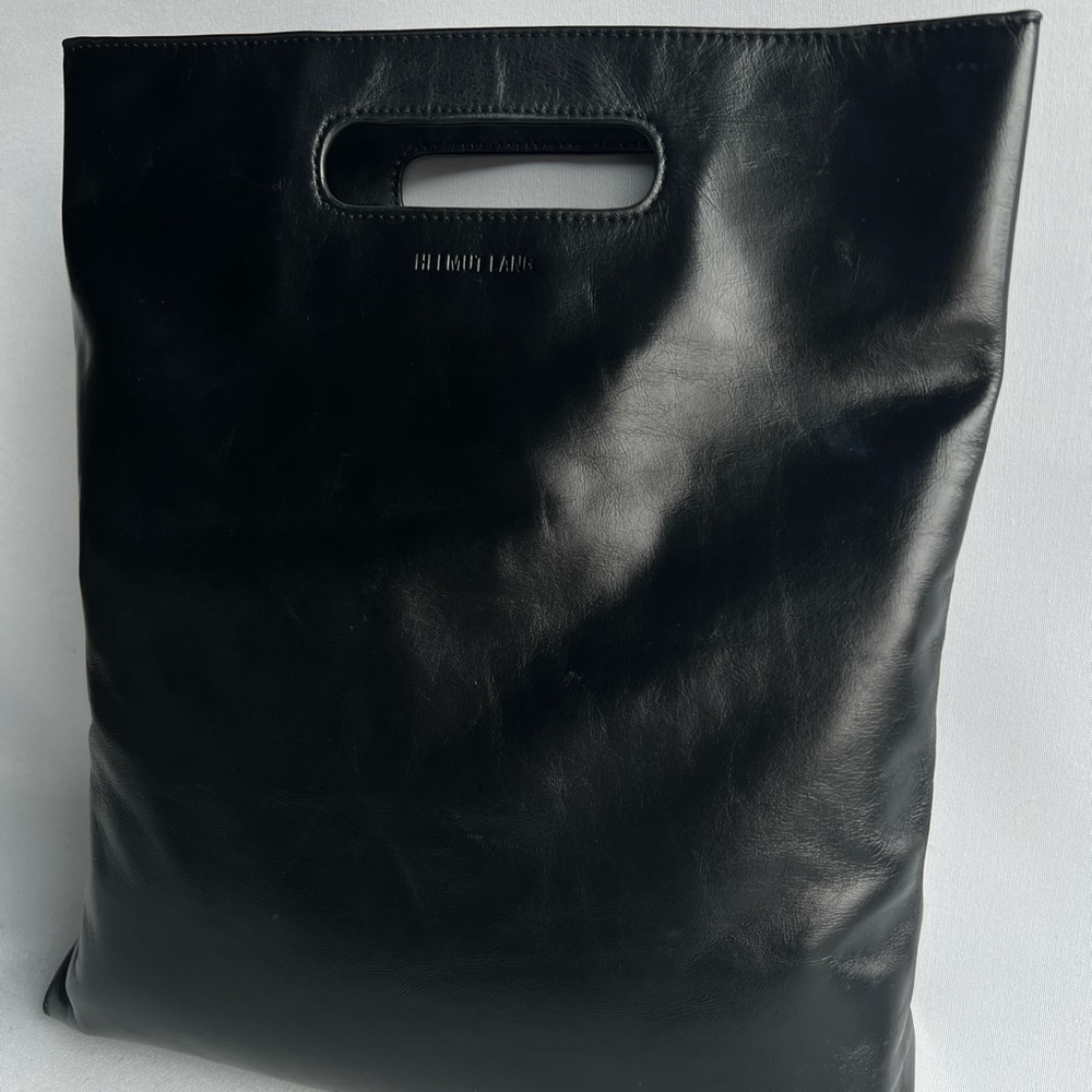 Helmut Lang black leather tote bag.